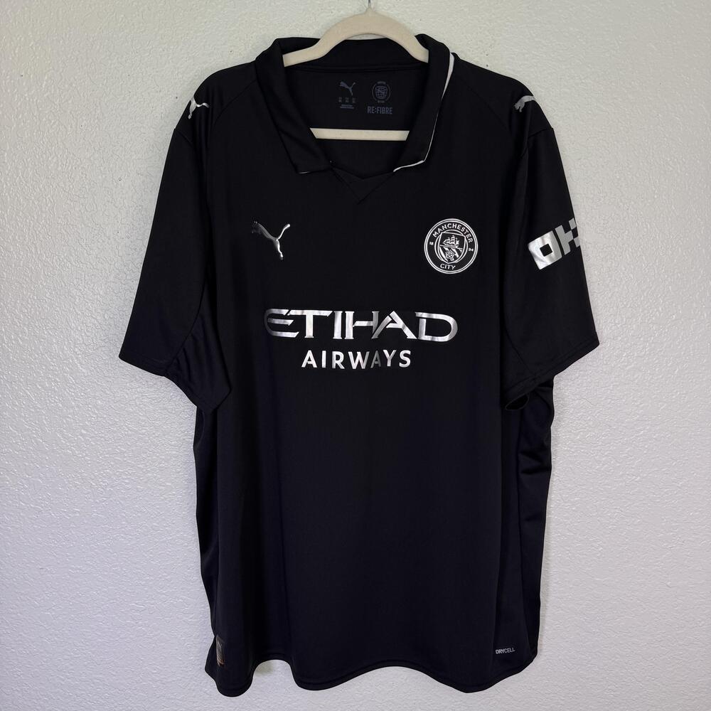 Manchester City Jersey Mens 3XL Etihad Marmoush 7 Soccer Puma Black Away Shirt